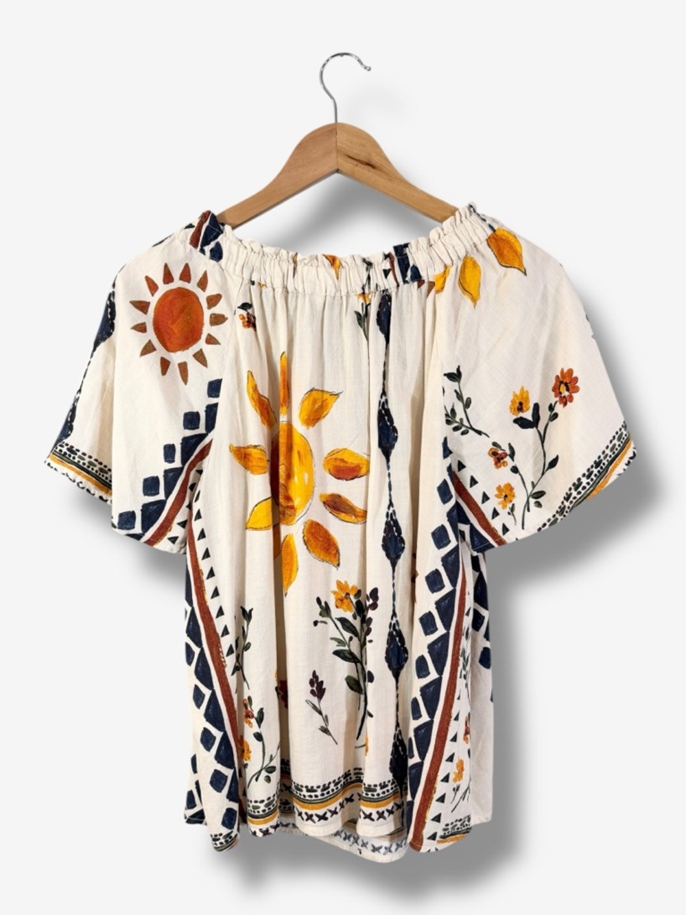 Next Floral Print Linen Blend Top Size US 8 Cream Sunshine Boho Off Shoulder - Picture 9 of 12